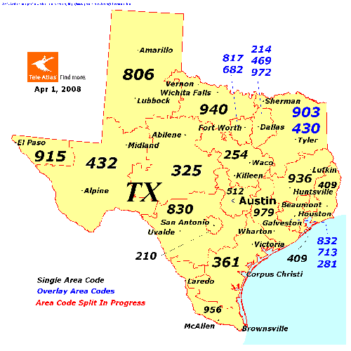 Zip Codes Area Codes In Texas TX Hill Country